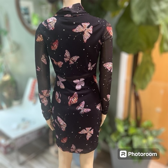 Material Girl Butterfly Printed Mesh Butterfly Bodycon Dress Size Medium - Picture 5 of 16